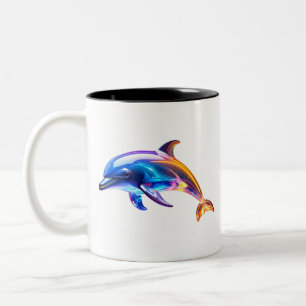 Caneca De Café Em Dois Tons Arte de Golfinho de Vidro Reluzente