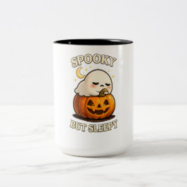 Caneca De Café Em Dois Tons Arte de Halloween de Abóbora Fantasma Fofo Adormec