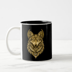 Caneca De Café Em Dois Tons Arte de Halo de Lua do Lobo Celestial