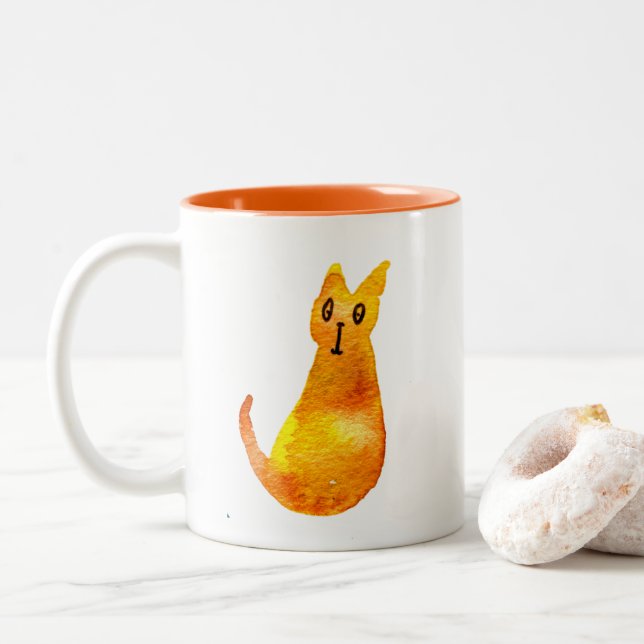 Caneca De Café Em Dois Tons Arte de ilustração de aquarela gengibre (Com Donut)