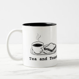 Caneca De Café Em Dois Tons Arte de Linha Desenhada à Mão de Chá e Torrada Min