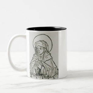 Caneca De Café Em Dois Tons Arte de Linha Minimalista Medieval de Santa Mônica