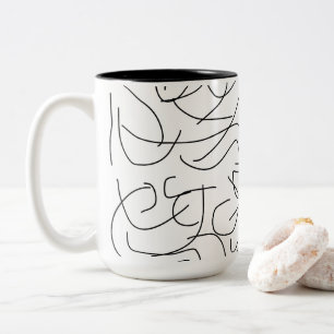 Caneca De Café Em Dois Tons Arte de Linha Minimalista Preto e Branco