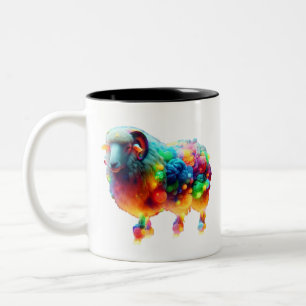 Caneca De Café Em Dois Tons Arte de Ovelha Arco-Íris – Lã Colorida Brilhante, 