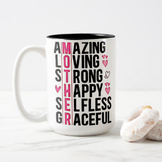Caneca De Café Em Dois Tons Arte de Palavra Neon Rosa Significativa em Acrósti