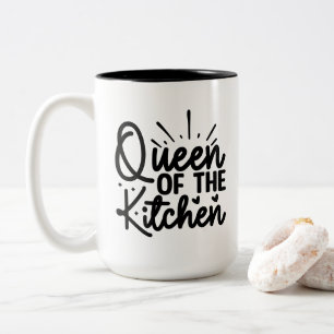 Caneca De Café Em Dois Tons Arte de palavra Rainha da cozinha divertida