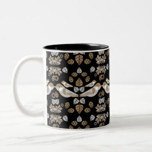 Caneca De Café Em Dois Tons Arte de Pássaro Abstrato Geométrico Moderno Dourad
