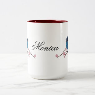 Caneca De Café Em Dois Tons Arte de Pássaro Azul Personalizada