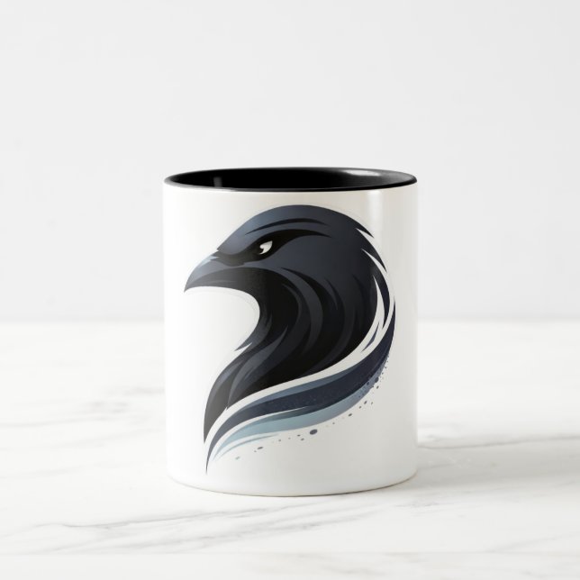 Caneca De Café Em Dois Tons Arte de Pássaro Escuro (Centro)