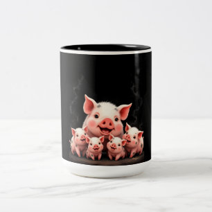 Caneca De Café Em Dois Tons Arte de Porco – Porca Mãe e Leitões