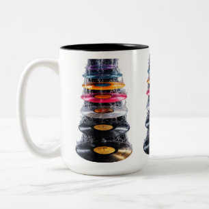 Caneca De Café Em Dois Tons Arte de queda d'água de disco de vinil colorido