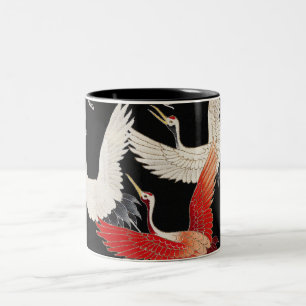 Caneca De Café Em Dois Tons Arte de Quimono Minimalista Zen Grou Voador Chines