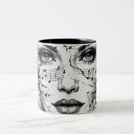 Caneca De Café Em Dois Tons Arte de Rosto de Partitura de Música Personalizada
