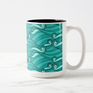 Caneca De Café Em Dois Tons Arte de surf de ondas azuis retrógradas