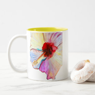 Caneca De Café Em Dois Tons Arte de tulipas de aquarela rosa