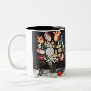 Caneca De Café Em Dois Tons Arte de Tulipas e Rosas Holandesas Antigas de Boss
