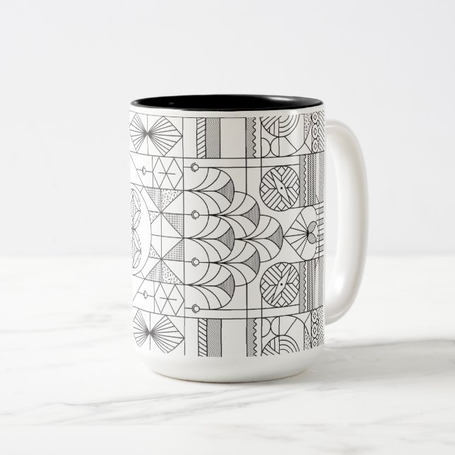 Caneca De Café Em Dois Tons Arte Deco Simetria Linha Arte Padrão Mug (Frente Esquerda)