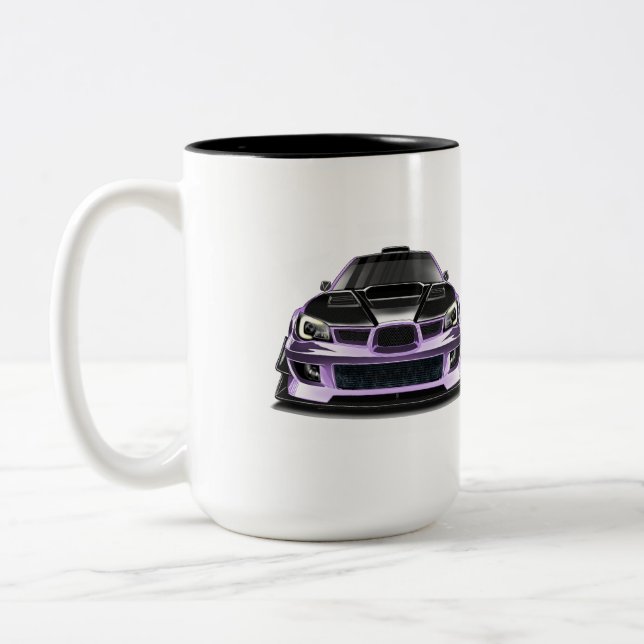 Caneca De Café Em Dois Tons arte desenhada à mão com olho apertado roxo (Esquerda)