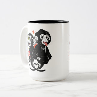 Caneca De Café Em Dois Tons Arte Divertida de Macaco e Gorila de Hip Hop