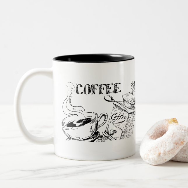 Caneca De Café Em Dois Tons Arte do Café  (Com Donut)