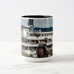 Caneca De Café Em Dois Tons Arte do rio Mississípi do barco a vapor da rainha