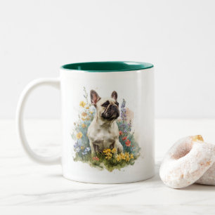 Caneca De Café Em Dois Tons Arte em Aquarela de Bulldog Francês Corça