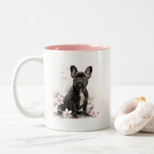 Caneca De Café Em Dois Tons Arte em Aquarela de Bulldog Francês Preto
