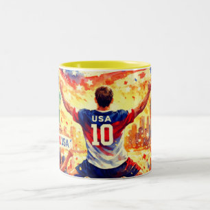 Caneca De Café Em Dois Tons Arte em Aquarela de Celebração de Fã de Futebol do
