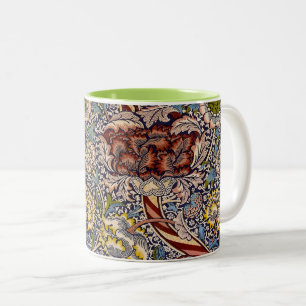 Caneca De Café Em Dois Tons Arte Floral Azul Naval William Morris Wandle