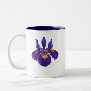 Caneca De Café Em Dois Tons Arte Floral Botânica em Aquarela de Flor de Íris R