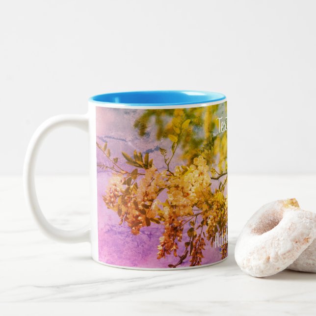 Caneca De Café Em Dois Tons Arte Floral de Bloqueio Personalizada (Com Donut)