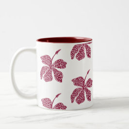 Caneca De Café Em Dois Tons Arte Floral de Hibisco Vermelho