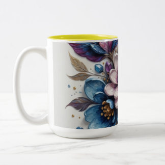 Caneca De Café Em Dois Tons Arte Floral Vibrante