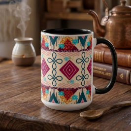 Caneca De Café Em Dois Tons Arte Folclórica Boho