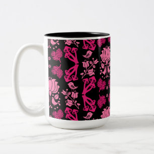 Caneca De Café Em Dois Tons Arte Folclórica de Cogumelos Florestais Nórdicos