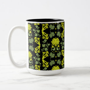 Caneca De Café Em Dois Tons Arte Folclórica de Cogumelos Florestais Nórdicos