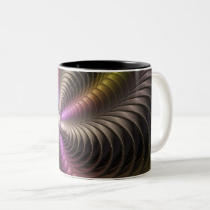 Caneca De Café Em Dois Tons Arte Fractal 3D Colorida abstrato brilhante