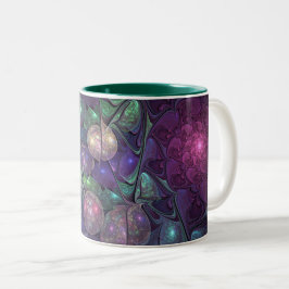 Caneca De Café Em Dois Tons Arte Fractal Moderna Abstrato de Brilhante Colorid