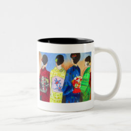 Caneca De Café Em Dois Tons Arte Geisha Japonesa primavera kimono