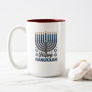 Caneca De Café Em Dois Tons Arte judaica elegante de Hanukkah feliz