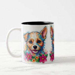 Caneca De Café Em Dois Tons Arte Lápida Cachorro Pequena E Bonita