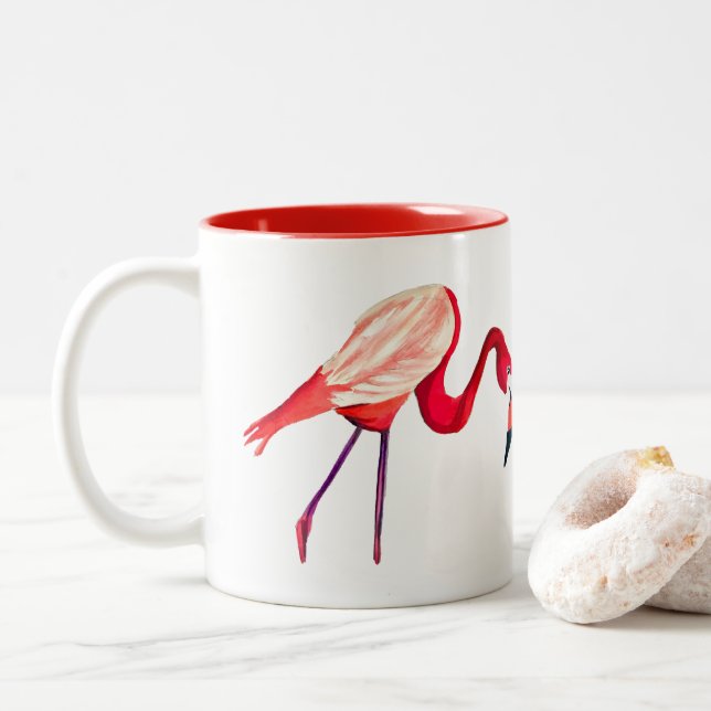 Caneca De Café Em Dois Tons Arte laranja flamingo aquarela (Com Donut)