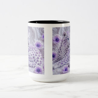 Caneca De Café Em Dois Tons Arte Majestosa de Leopardo com Joias Roxas Reais