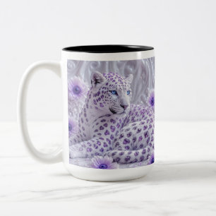 Caneca De Café Em Dois Tons Arte Majestosa de Leopardo Revestido de Joias Roxa