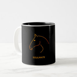 Caneca De Café Em Dois Tons Arte Minimalista de Cavalo em Linha - "Soulmate" P