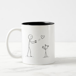 Caneca De Café Em Dois Tons Arte Minimalista de Figuras de Palito de Mãe e Fil