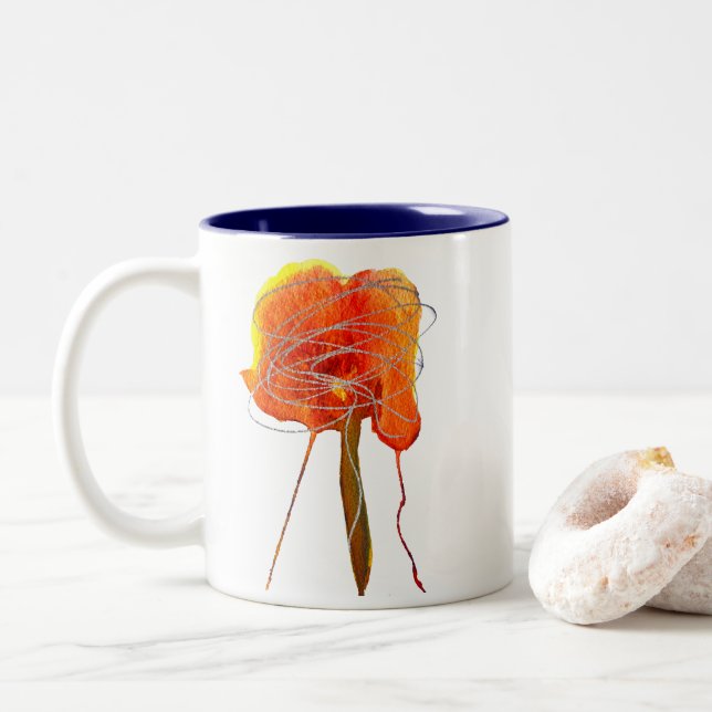 Caneca De Café Em Dois Tons Arte moderna de flor floral abstrato (Com Donut)