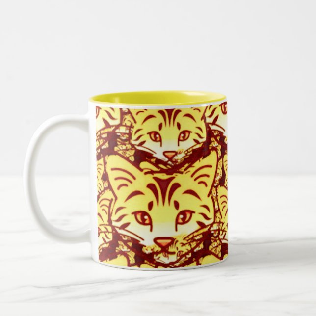 Caneca De Café Em Dois Tons Arte moderna de gatos (Esquerda)
