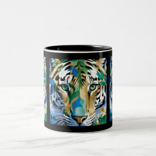 Caneca De Café Em Dois Tons Arte Moderna Imagem Olhos Verdes Face de Animal Ti