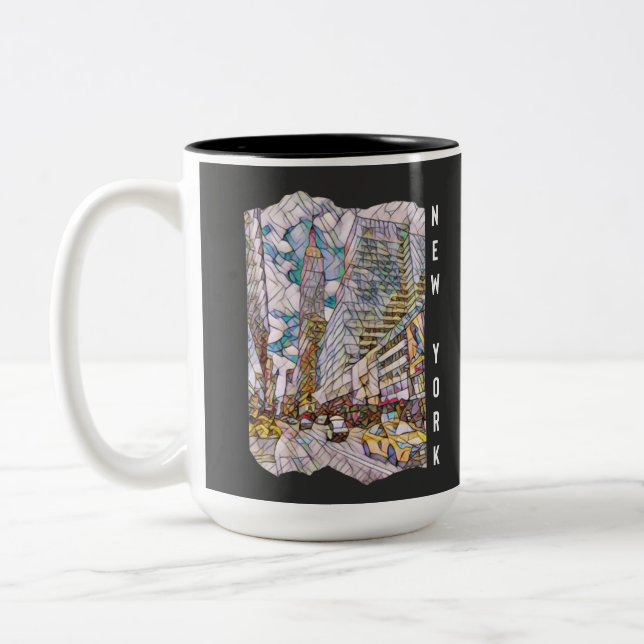 Caneca De Café Em Dois Tons Arte Mosaica Nova Iorque (Esquerda)